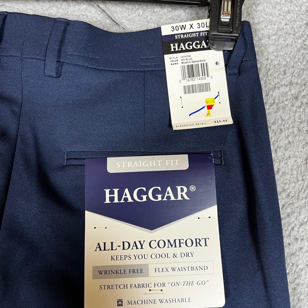 Haggar Dress Pants Mens 30x30 Straight Fit Blue Comfort Flex Business Office NEW - Picture 10 of 11